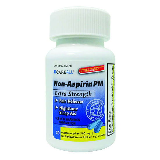 Picture of Non aspirin acetaminophen pm caplets 500mg 50 ct.